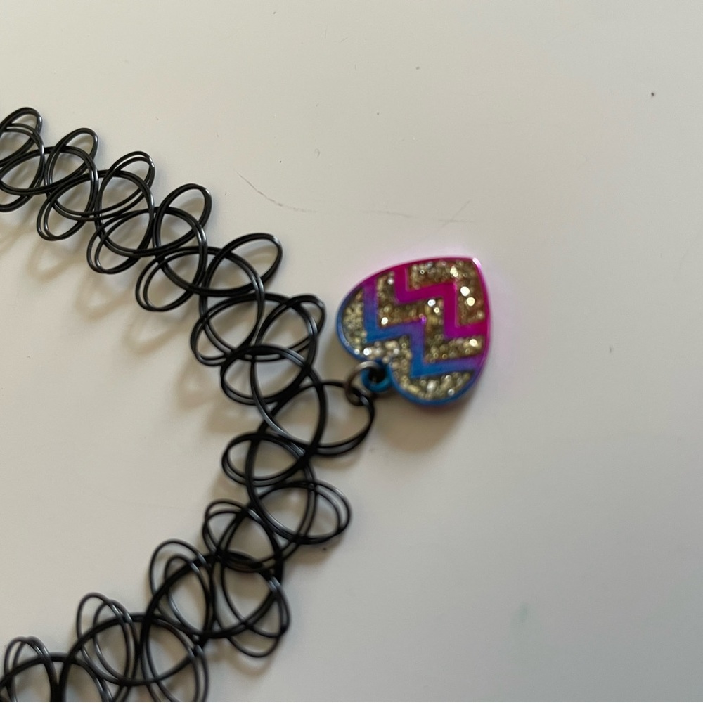 Black Stretch Tattoo Choker Necklace with heart charm